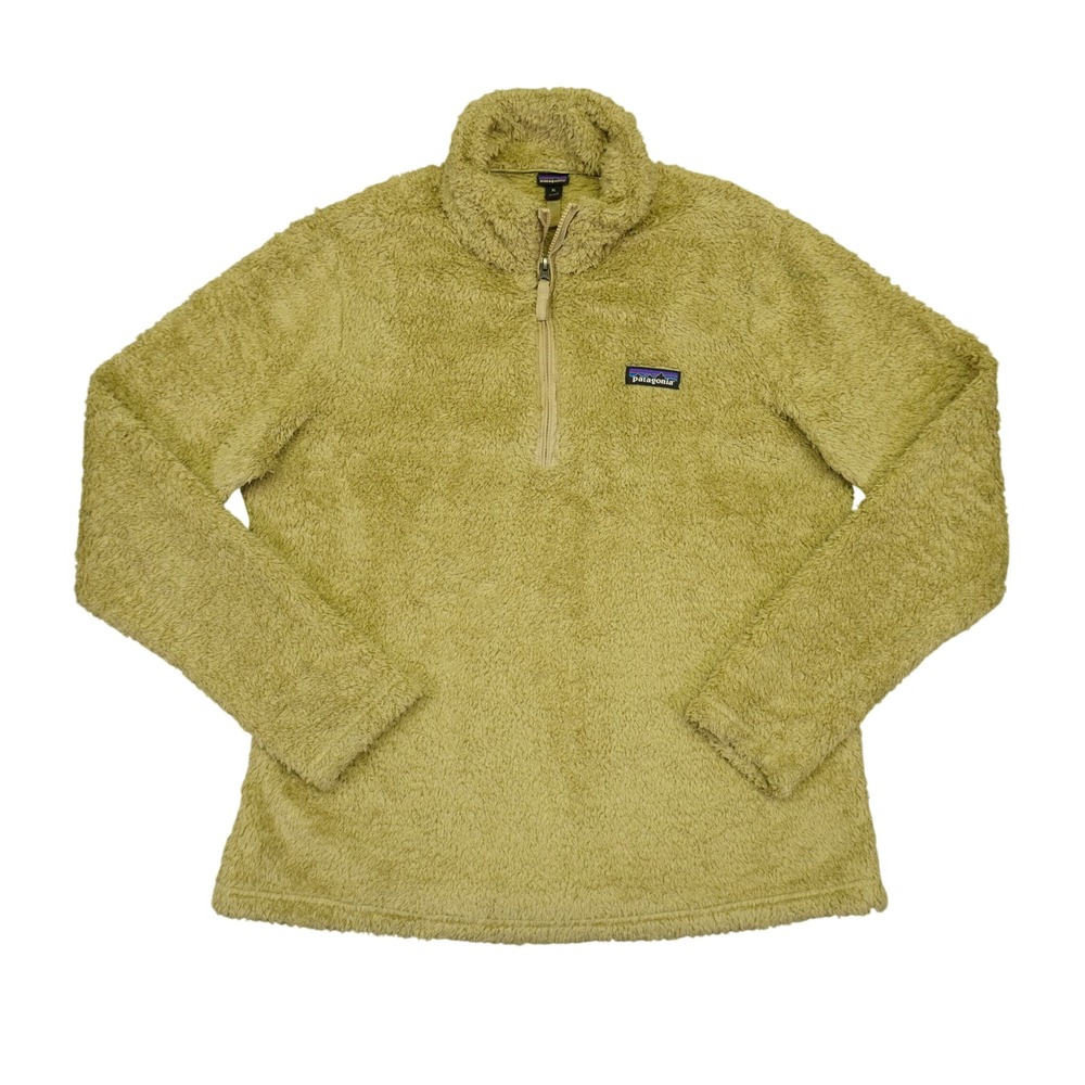 Patagonia Los Gatos Quarter Zip Pullover Women XL Khaki Fleece High Pile Soft